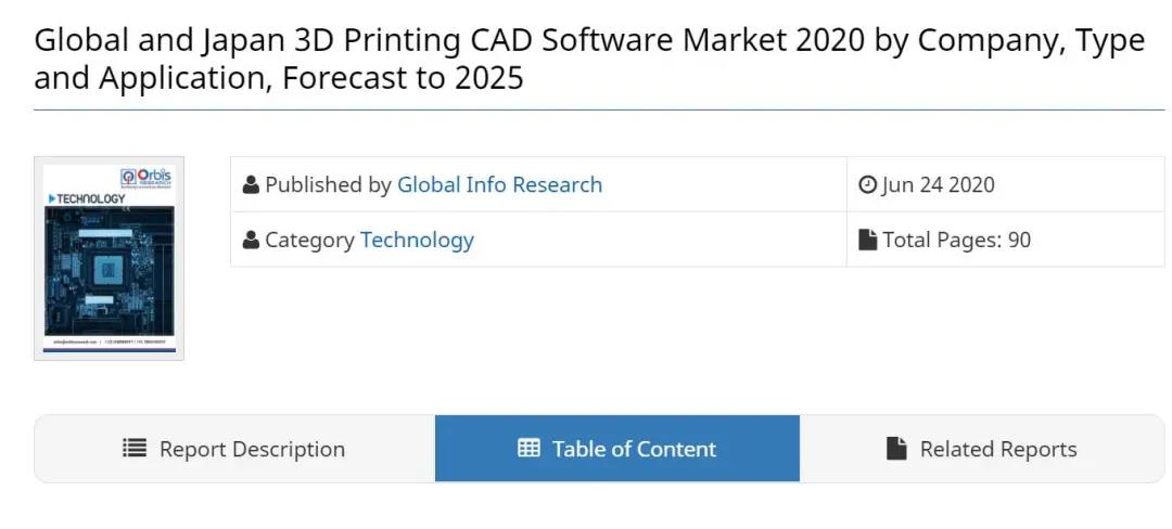 研究报告：2020-2025年全球和日本3D打印CAD软件市场预测，按公司、类型和应用分类